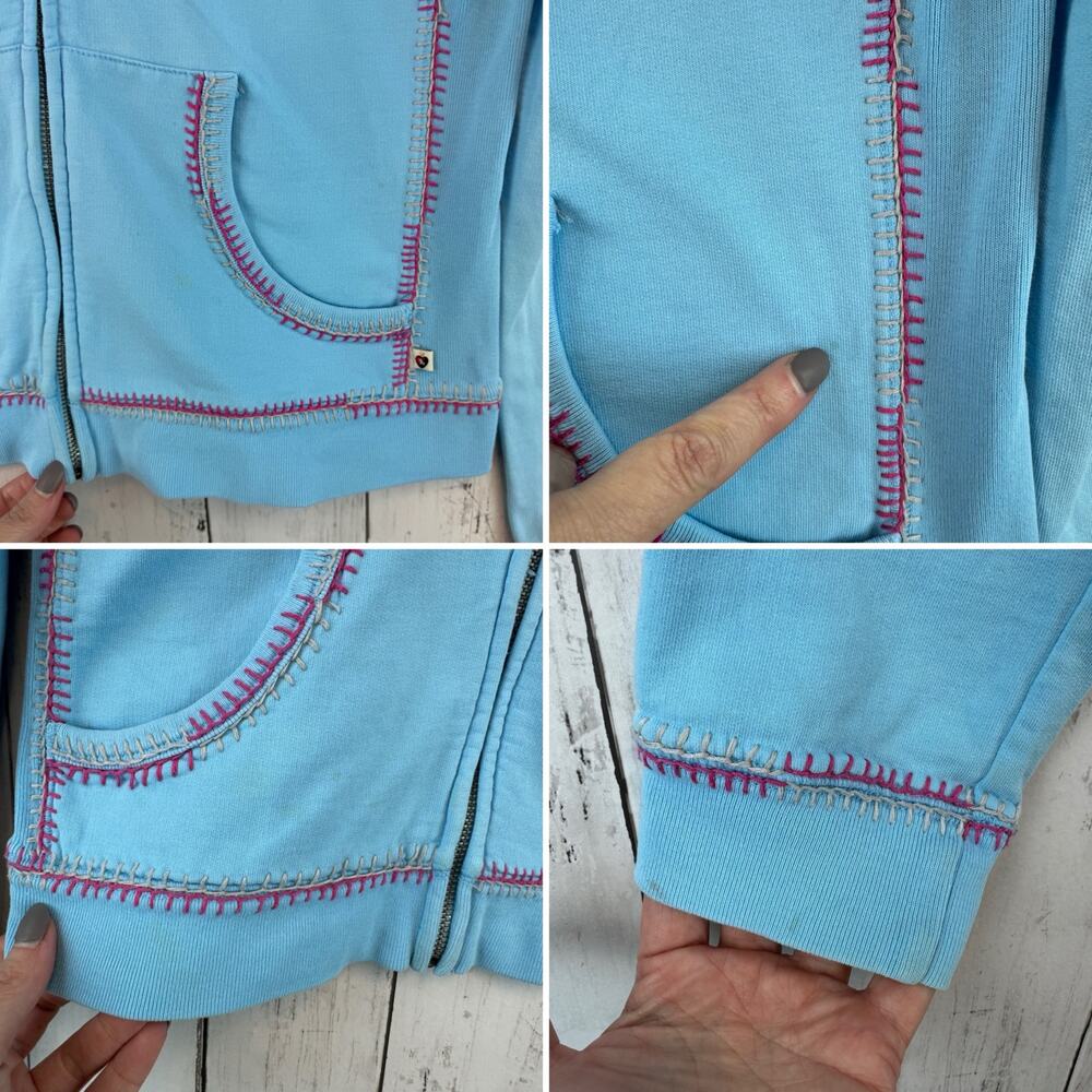 VTG Twisted Heart Blue Y2K Floral Embroidered Sequin Full Zip Jacket Size Medium - Picture 5 of 14